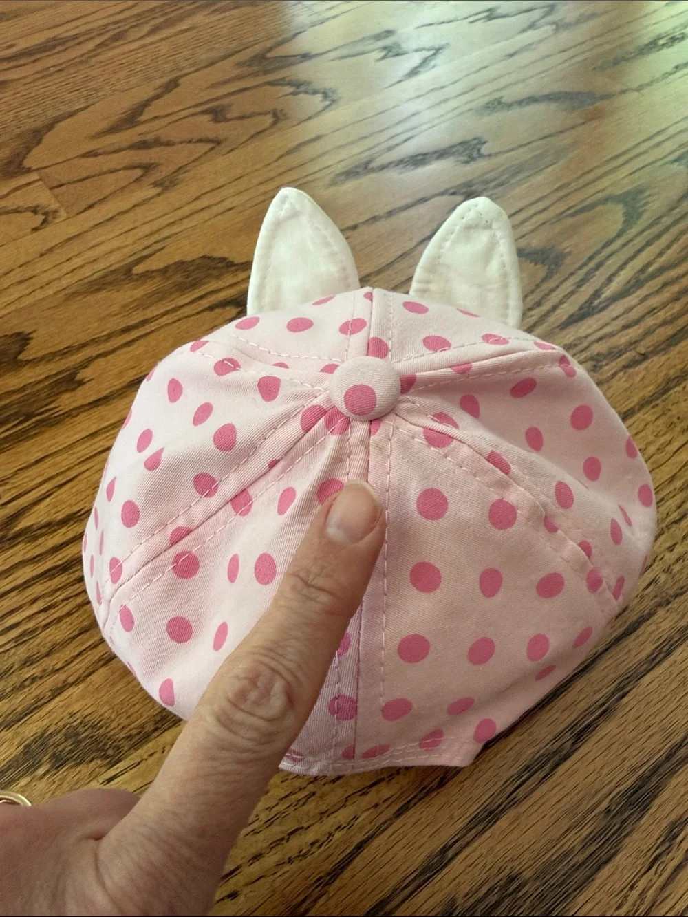 Baby Pink Polka Dot Cap with White Bunny Ears, 6-24M